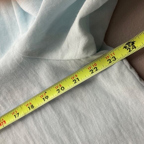 Fridaze XL Linen Aqua Light Blue Button Tunic Shirt 3/4 Sleeves Minimalist Coast - Picture 6 of 13